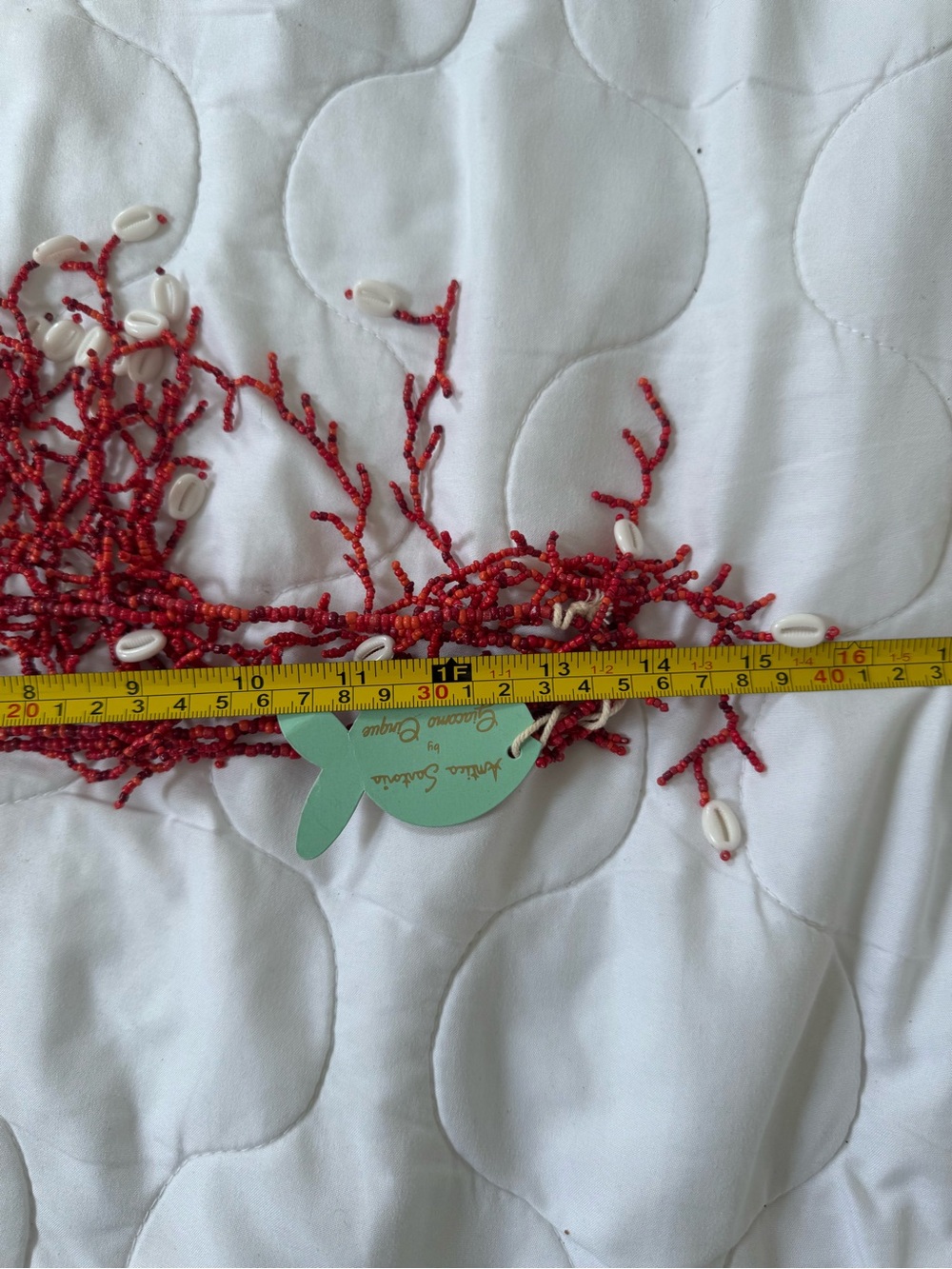 ANTICA SARTORIA RED CORAL BEADED statement NECKLACE with white shells - Picture 8 of 10